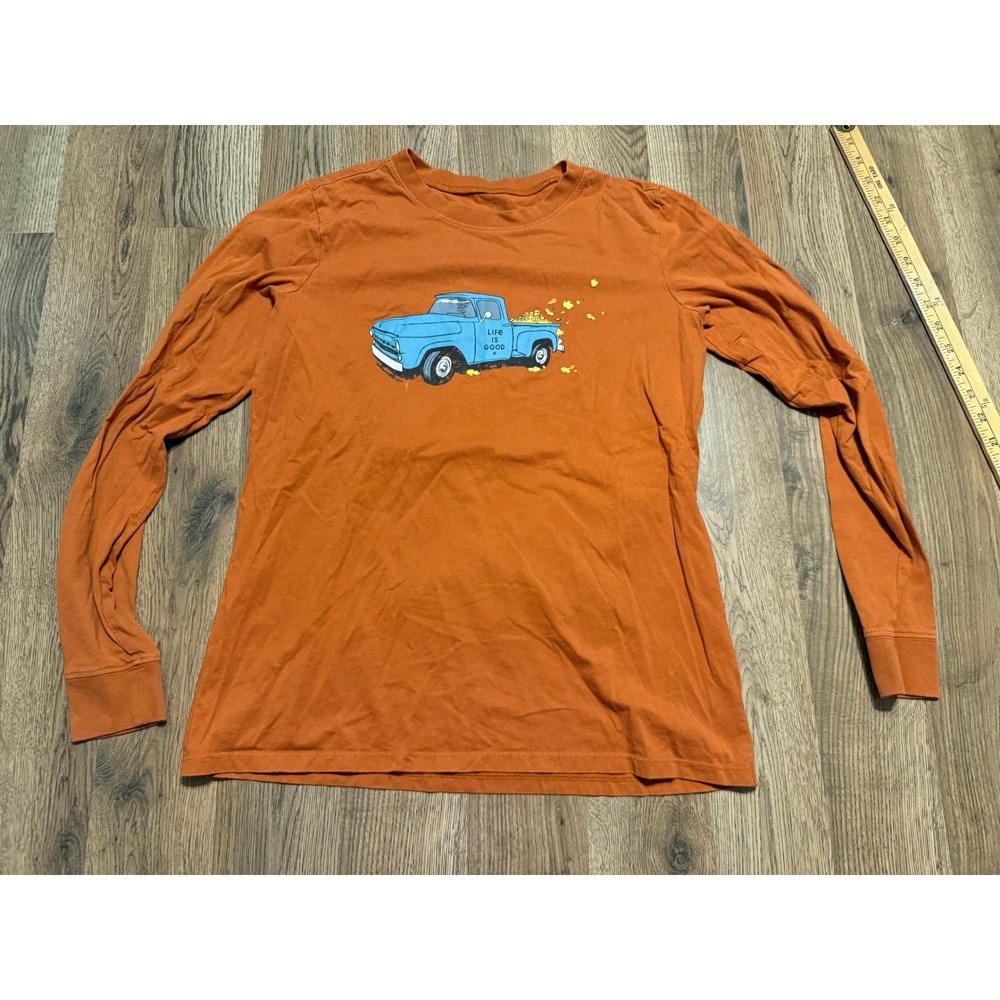 Life Is Good Shirt Women's Size Medium Orange Long Sleeve Shirt Fall Truck